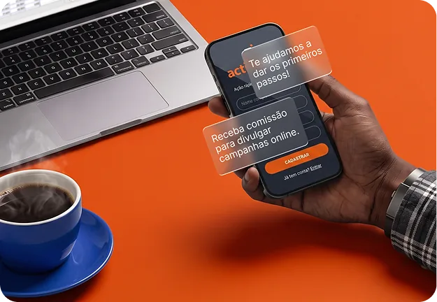 Celular mostrando o app da Actionpay
